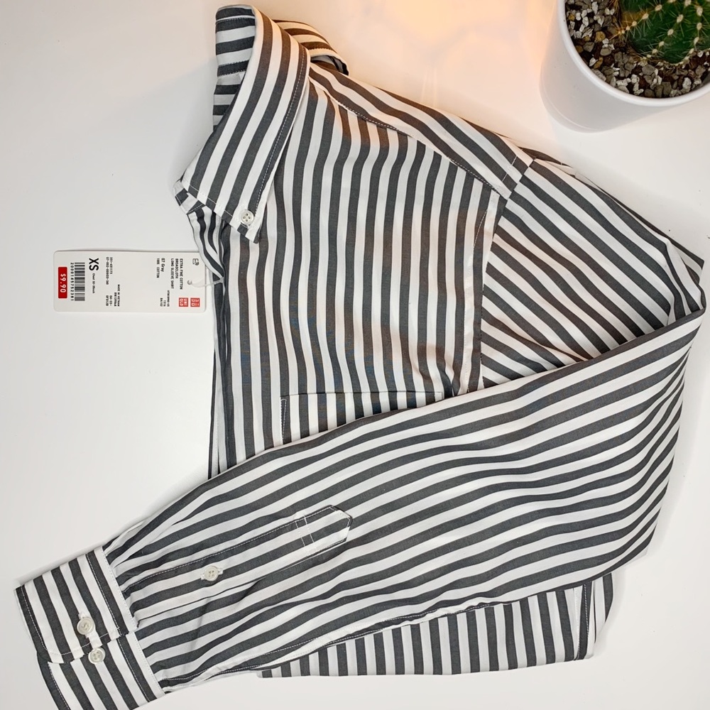 Gray & white striped button up